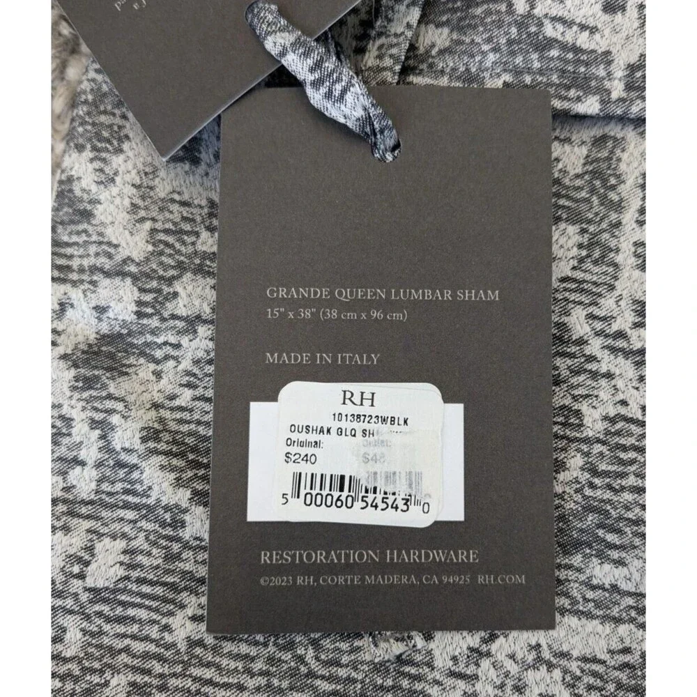 Restoration Hardware Italian Oushak Jacquard Grande Queen Lumbar Sham Gray 15x38